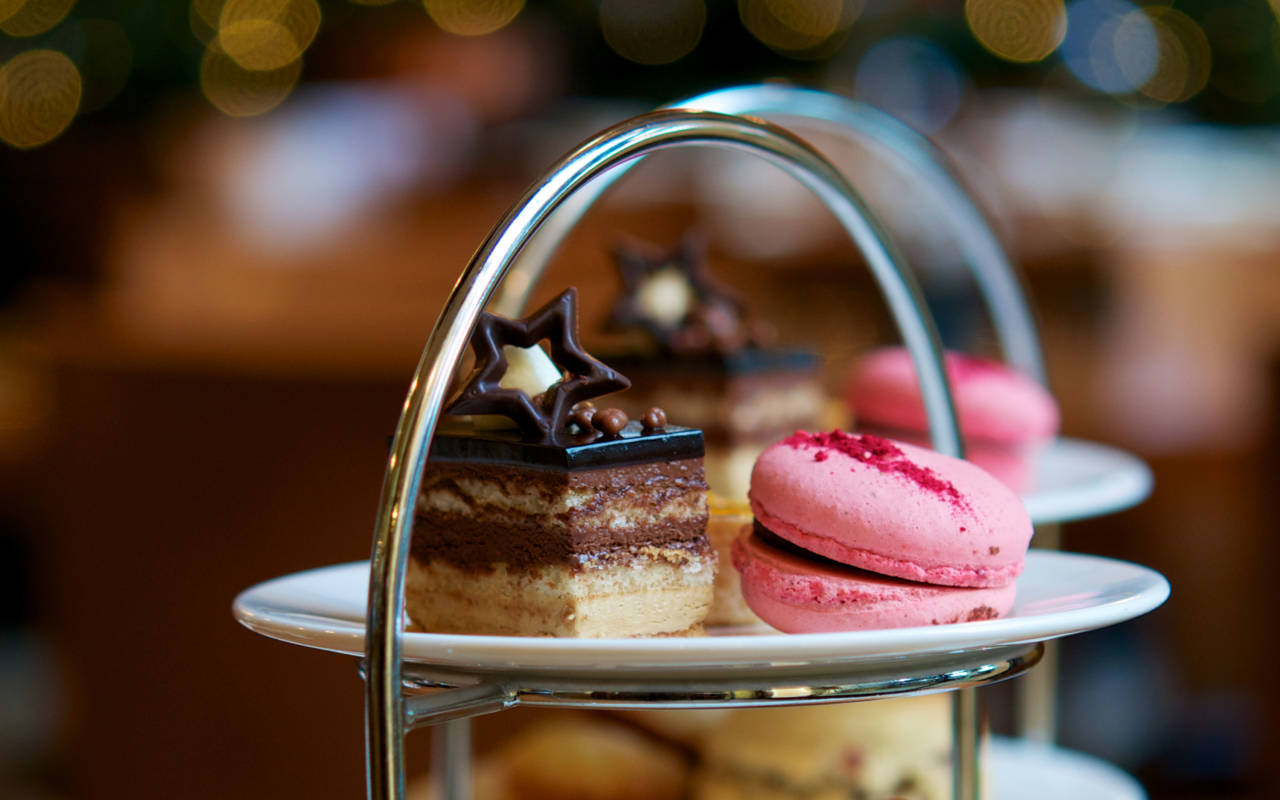Close up view of delicate patisserie in our afternoon tea
