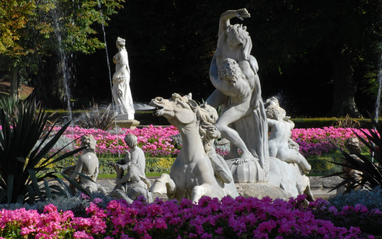 South Fountain sculptures in the Parterre are among the striking sculpture that accents the gardens