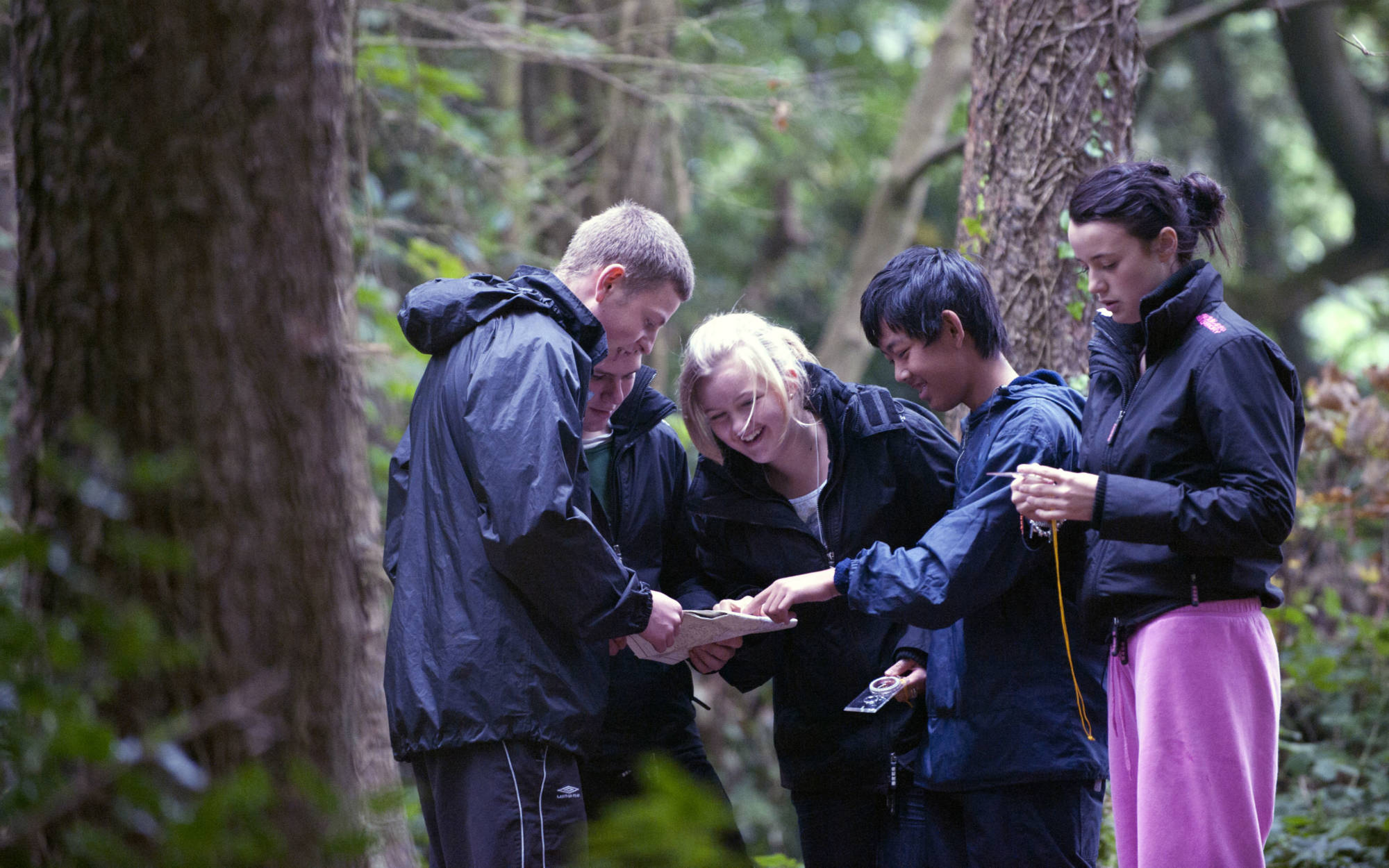 Group of friends orienteering
