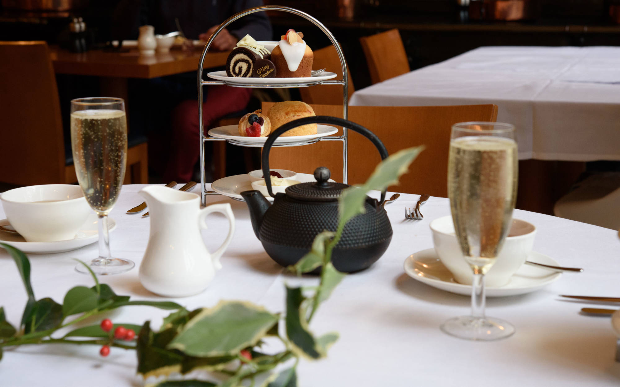 Christmas afternoon tea, two women at a table