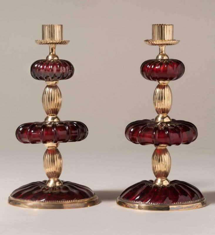 Ruby glass candlestick