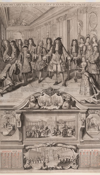 François Landry, Gabrielle Landry, Almanac Titled: 'The King declares the Duke of Anjou the King of Spain', 1701; Waddesdon (National Trust); acc. no. 2669.4.13