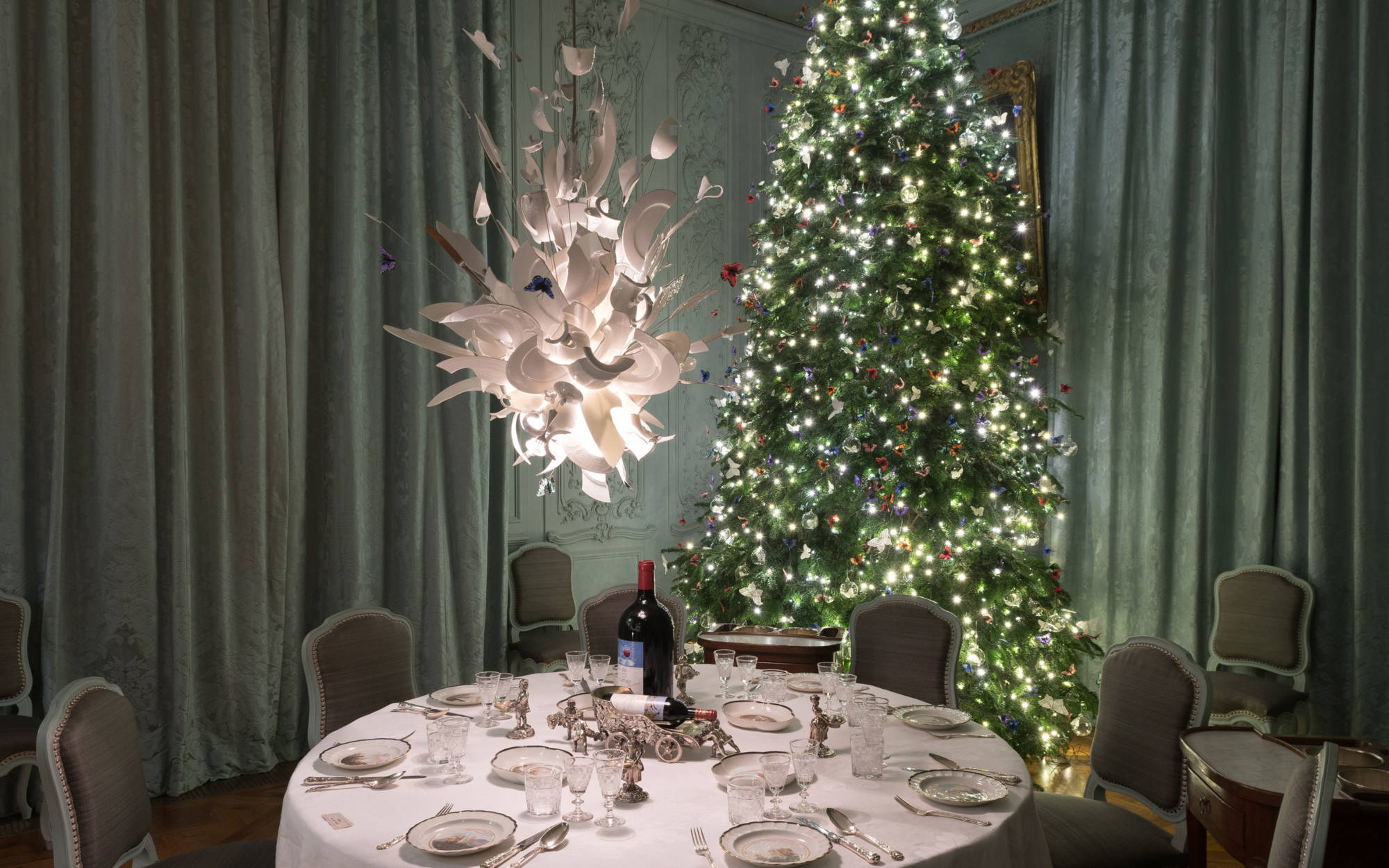 Blue Dining Room decorated for Chrismtas