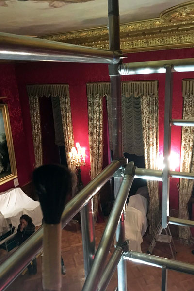 Birdseye view of the Red Drawing Room from a scaffold