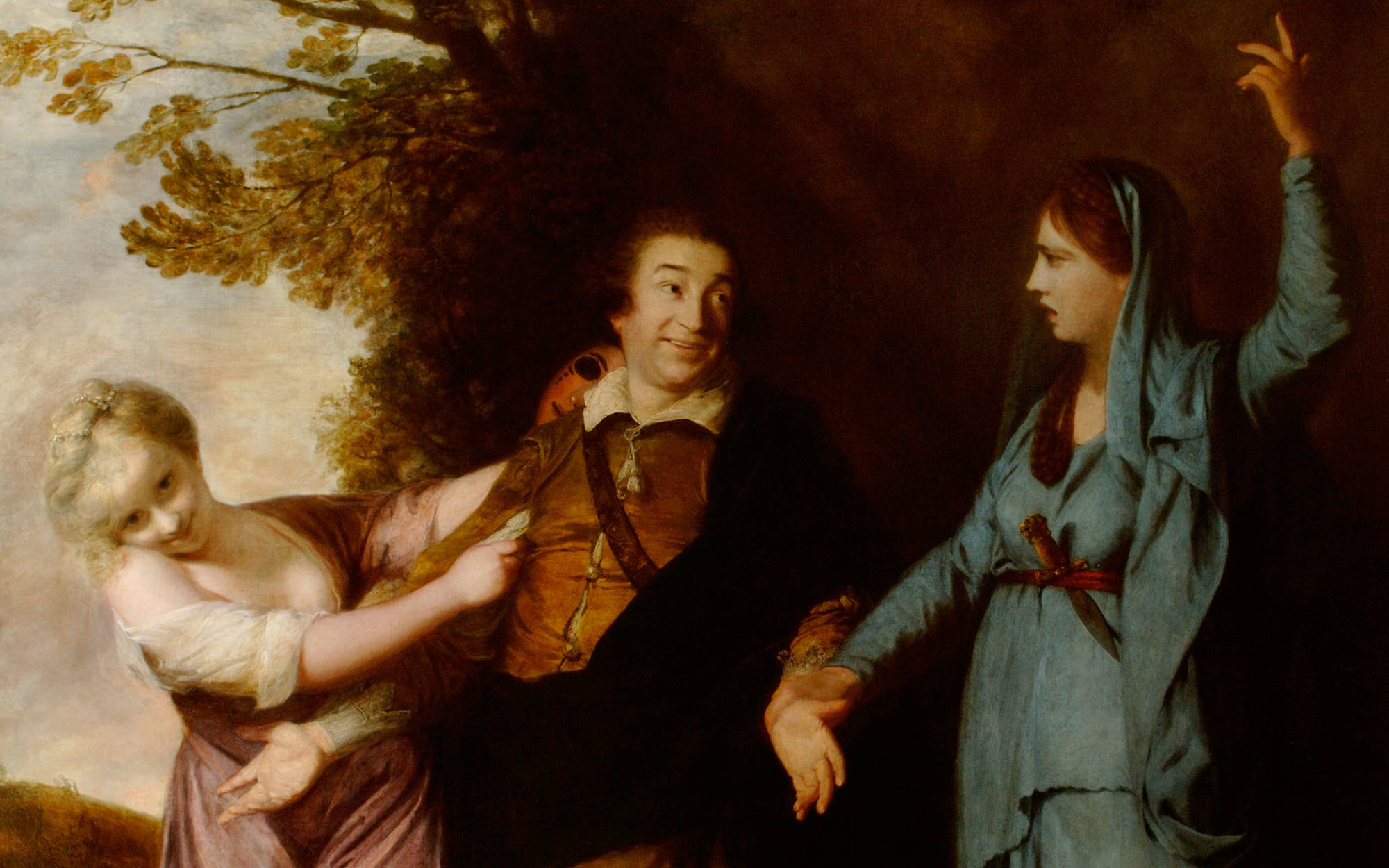 Reynolds's David Garrick between Tragedy and Comedy illustrates how Garrick introduced a more naturalistic and expressive style of acting, transforming the European stage (1760 - 1761)