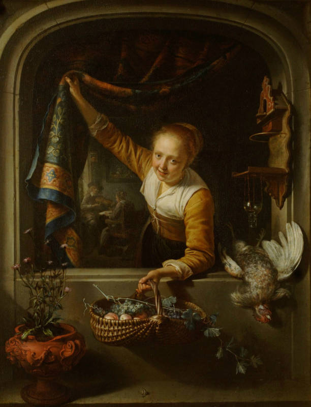 Gerrit Dou, A Girl with a Basket of Fruit at a Window, 1657; oil on panel