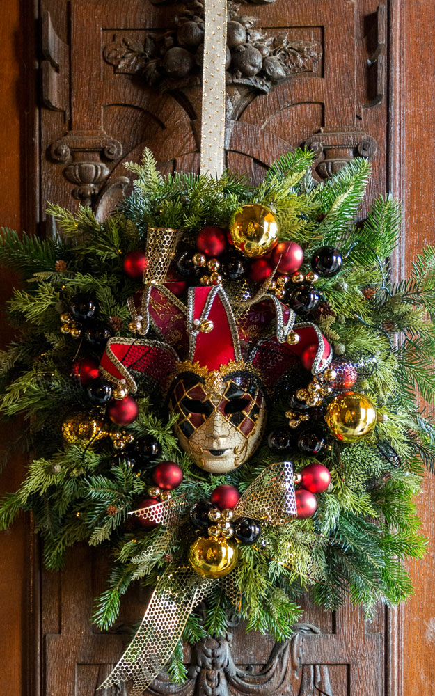 Christmas wreath on manor front door