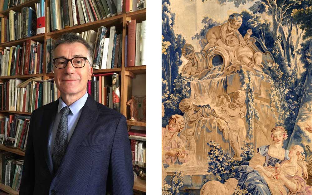 Dr Pascal Bertrand and tapestry detail