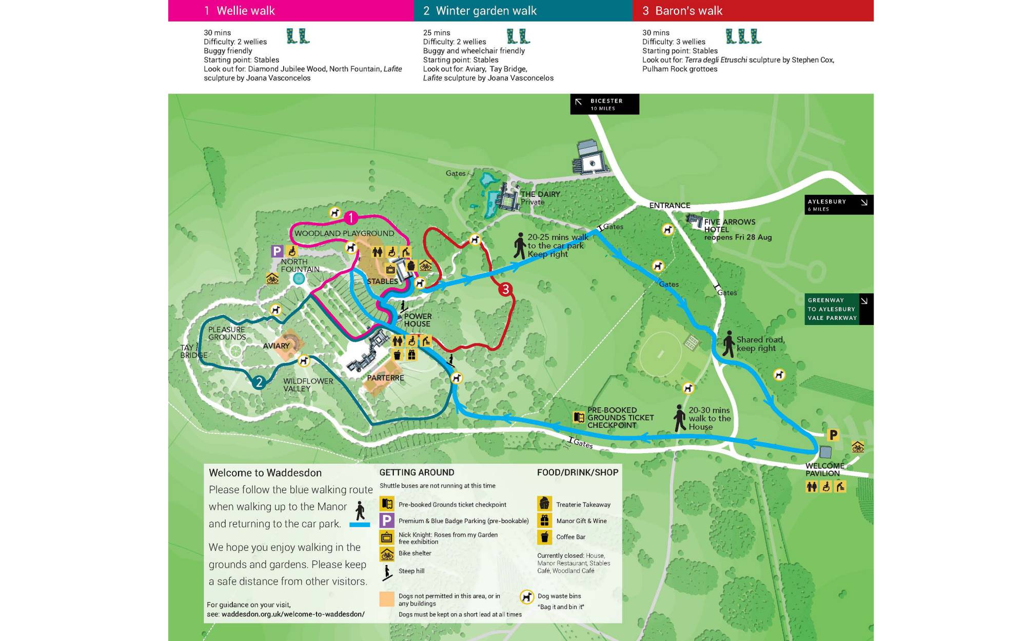 Map showing walking routes around the garden