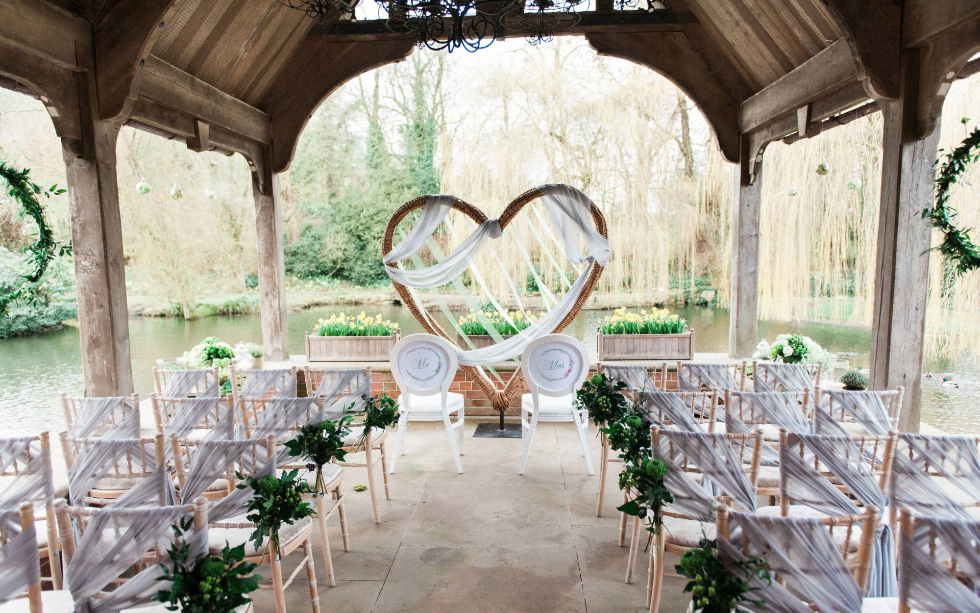 Ceremony set up at the Dairy lakeside pavilion